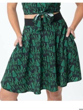 Unique Vintage Alien Invasion Skater Skirt Indie Sci-Fi UFO Spaceships  Medium